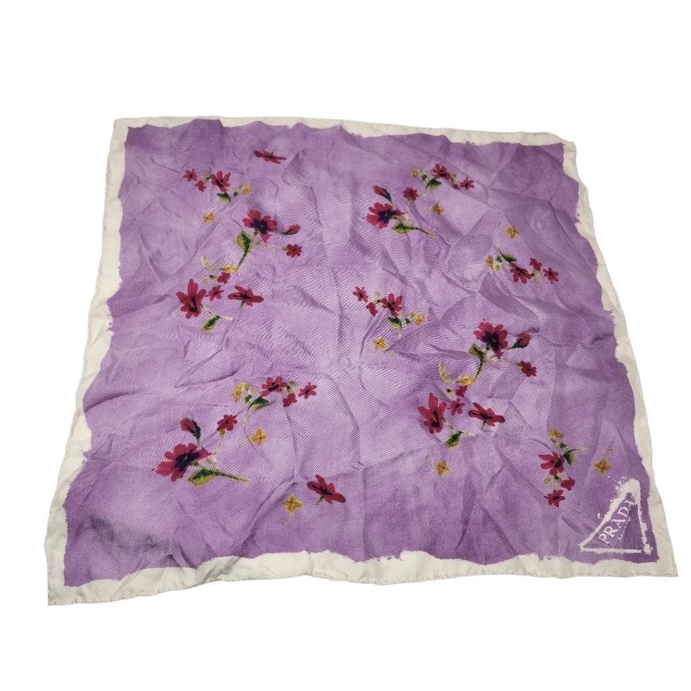 Prada | Women's Purple Printed Silk Twill Foulard Square Floral Printed Scarf